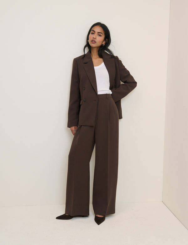 Brown Wide Leg Jax Crepe Trousers