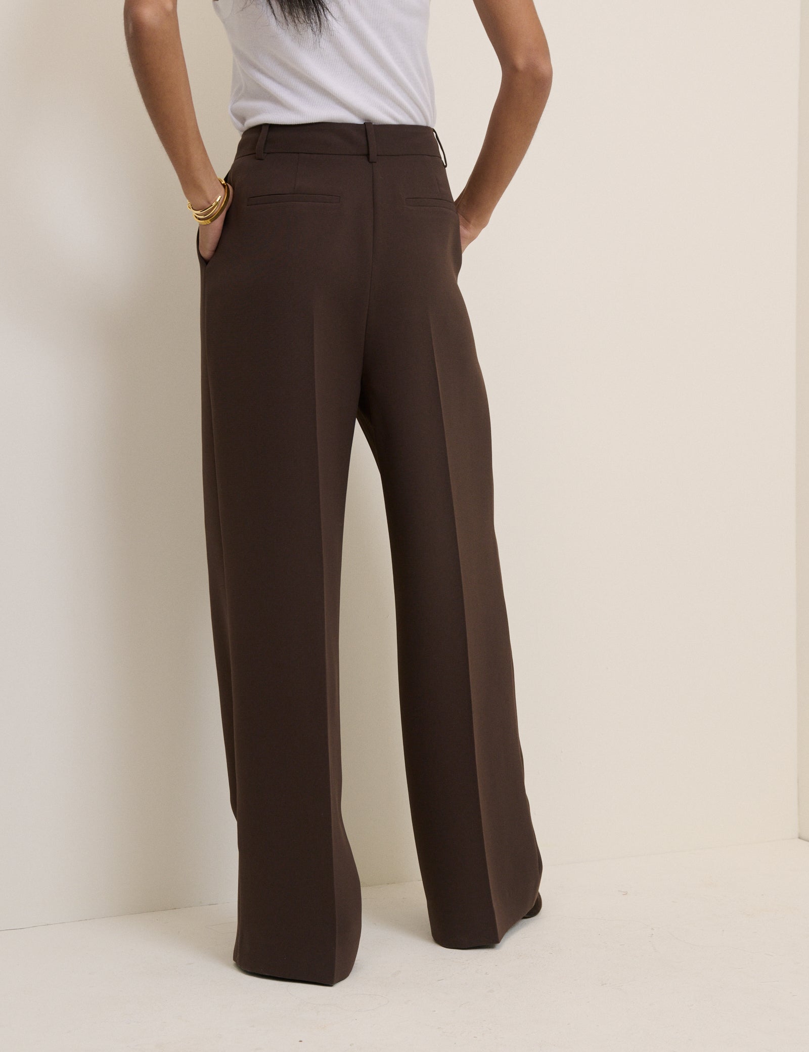 Brown Wide Leg Jax Crepe Trousers