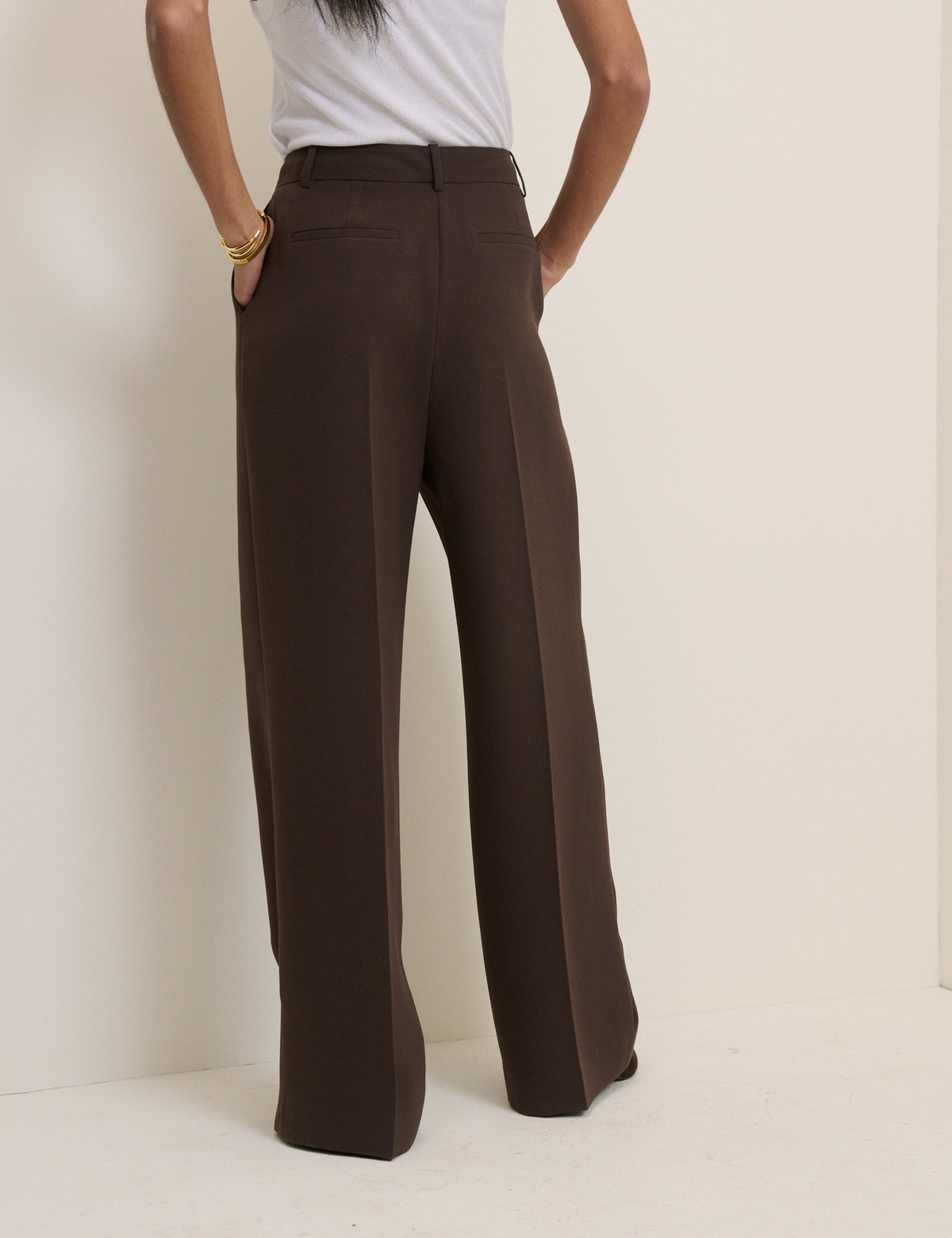 Brown Wide Leg Jax Crepe Trousers