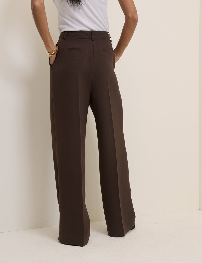 Brown Wide Leg Jax Crepe Trousers