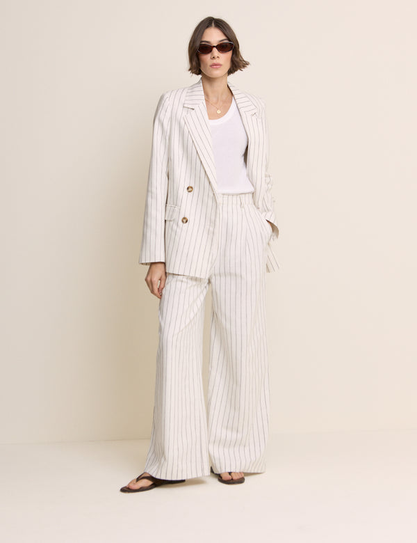 White Pinstripe Double Breasted Blazer
