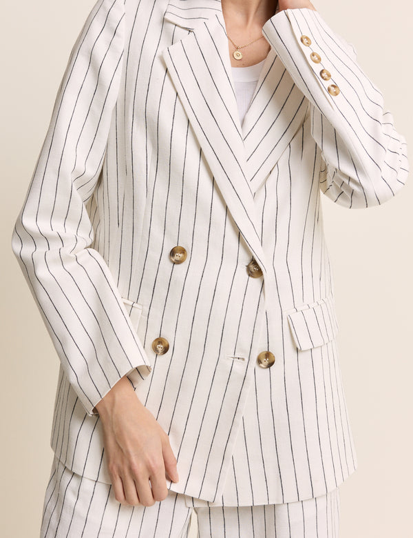 White Pinstripe Double Breasted Blazer