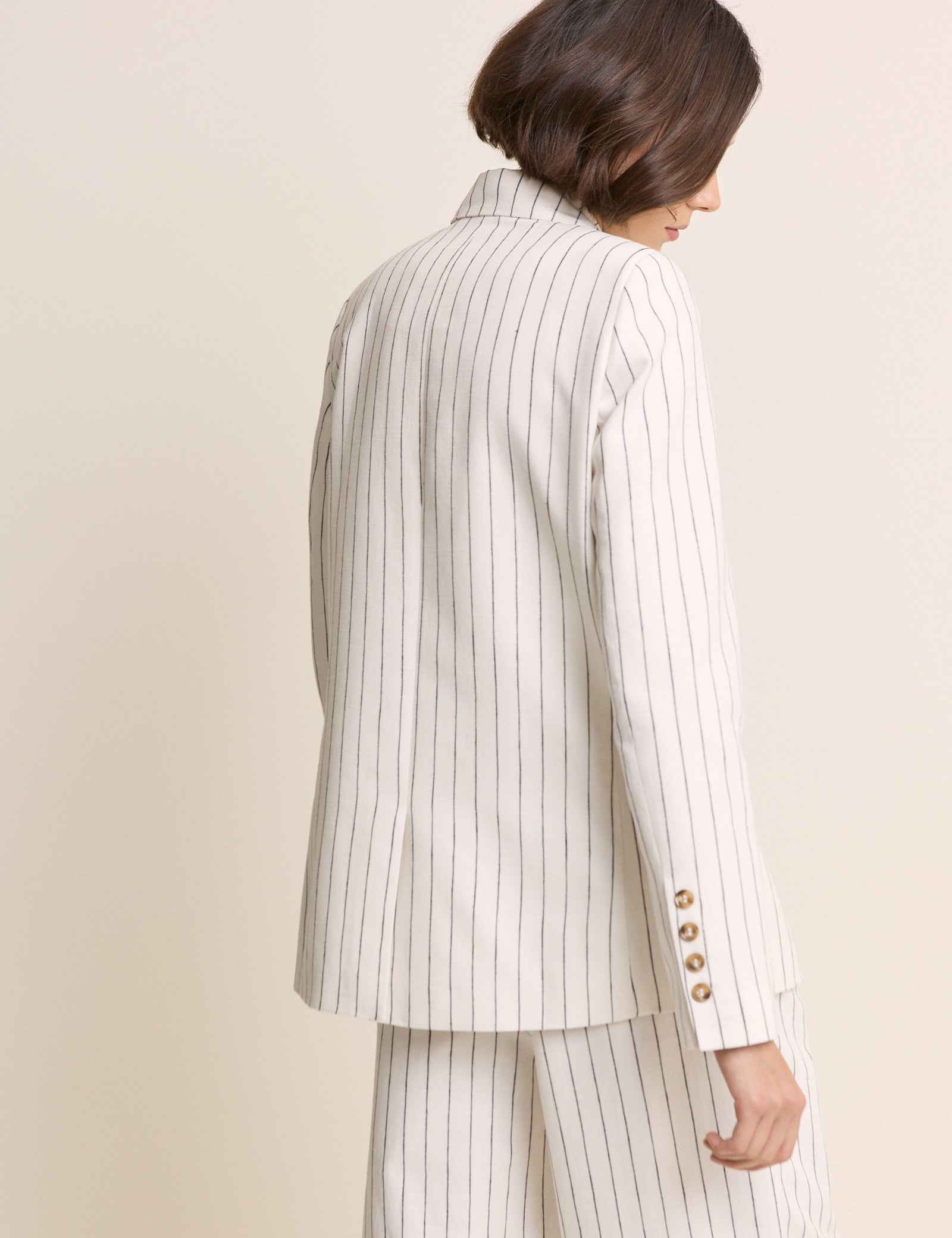 White Pinstripe Double Breasted Blazer