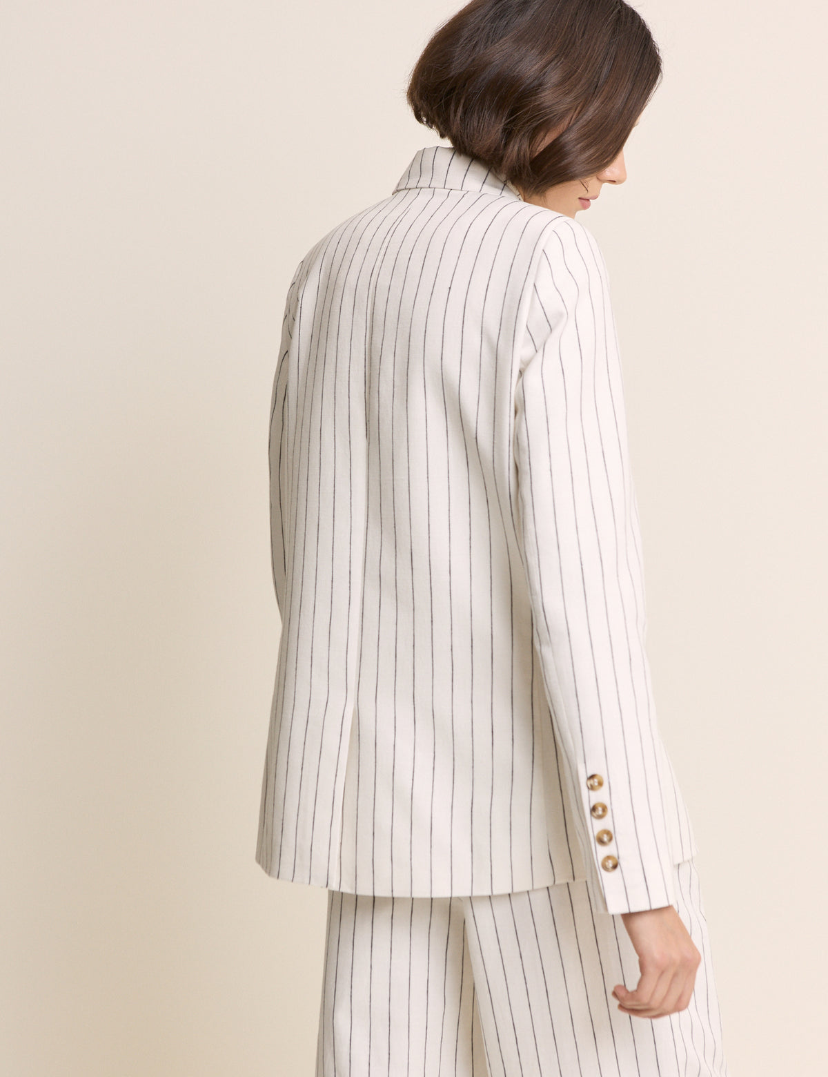 White Pinstripe Double Breasted Blazer