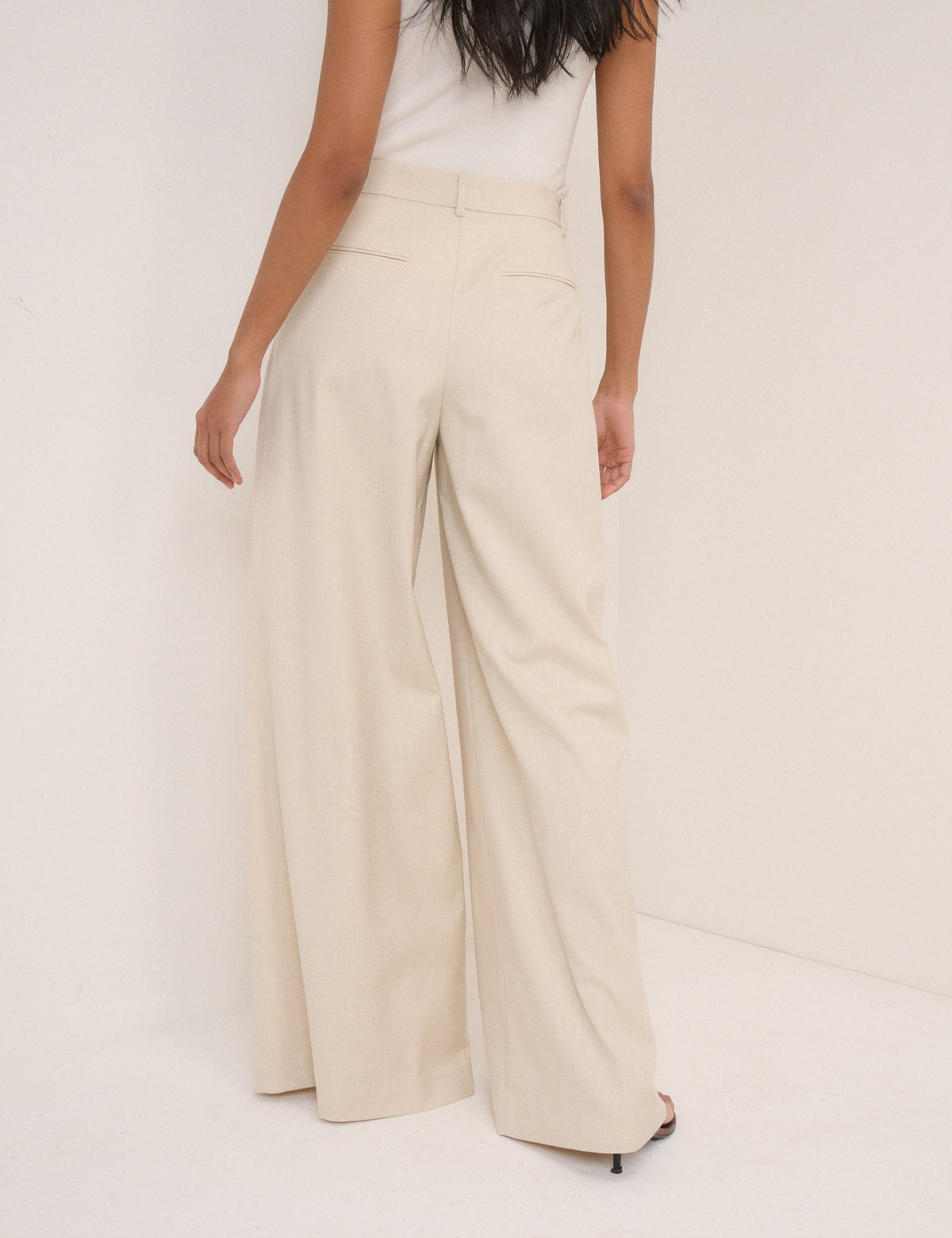 Stone Pleated Wide Leg Tailored Trousers