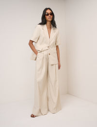 Stone Pleated Wide Leg Tailored Trousers