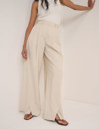 Stone Pleated Wide Leg Tailored Trousers