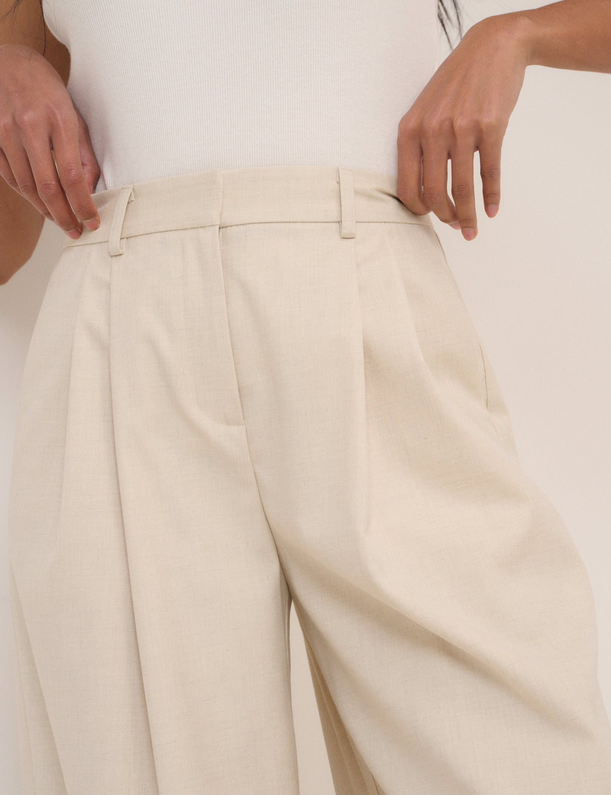 Stone Pleated Wide Leg Tailored Trousers