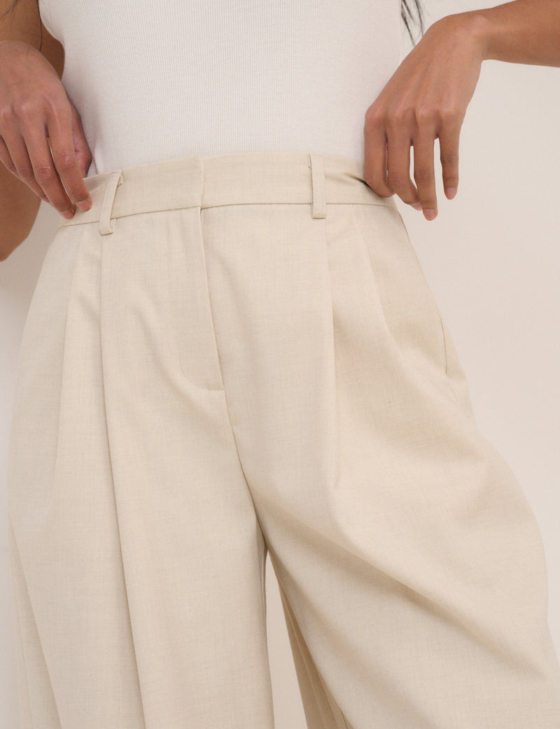 Stone Pleated Wide Leg Tailored Trousers