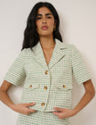 Green Check Short Sleeve Boucle Jacket
