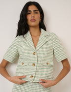Green Check Short Sleeve Boucle Jacket
