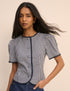 Navy Gingham Puff Sleeve Top