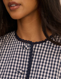 Navy Gingham Puff Sleeve Top