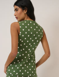 Green Polka Dot Longline Tailored Waistcoat