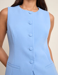 Blue Longline Crew Neck Waistcoat