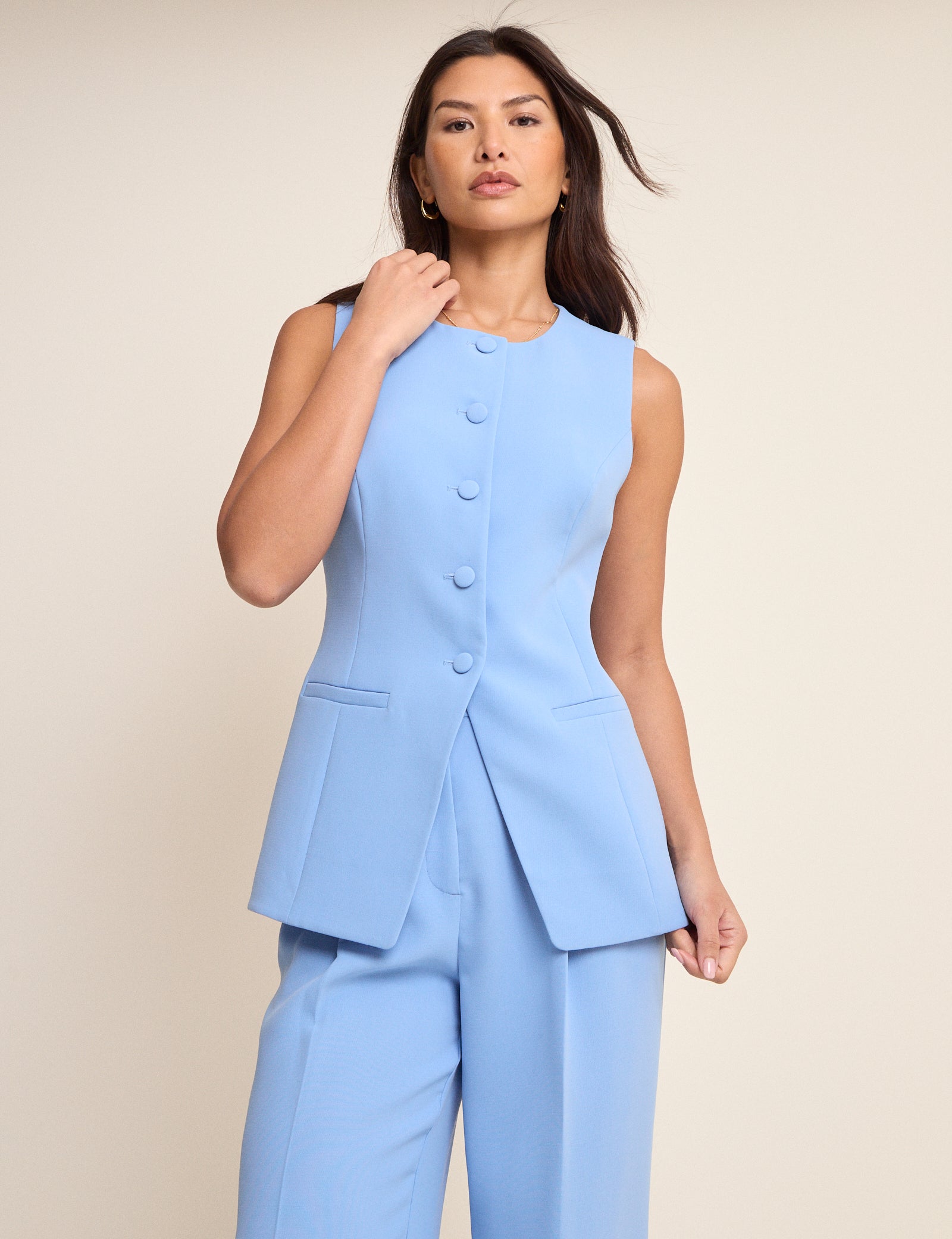 Blue Longline Crew Neck Waistcoat