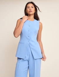 Blue Longline Crew Neck Waistcoat