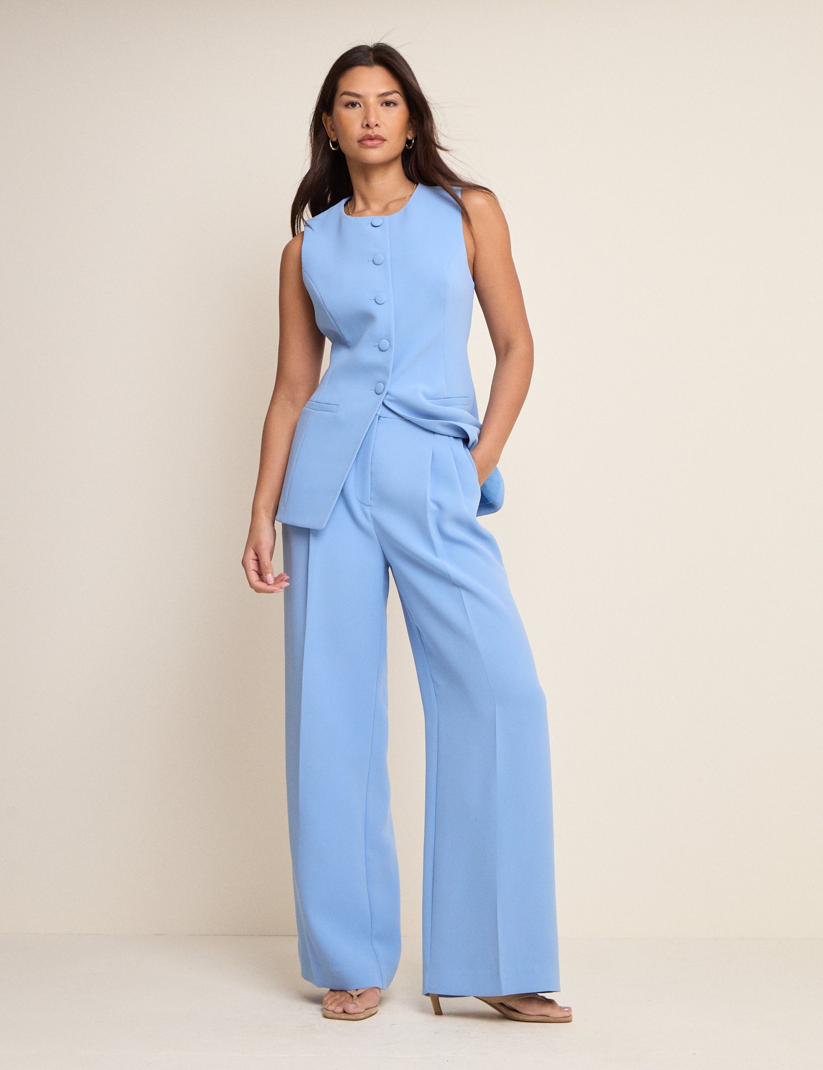 Blue Longline Crew Neck Waistcoat