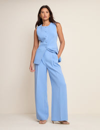 Blue Longline Crew Neck Waistcoat