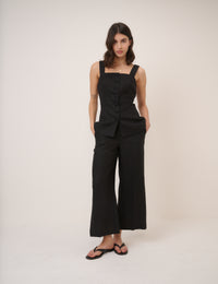 Black Strappy Linen-Blend Waistcoat