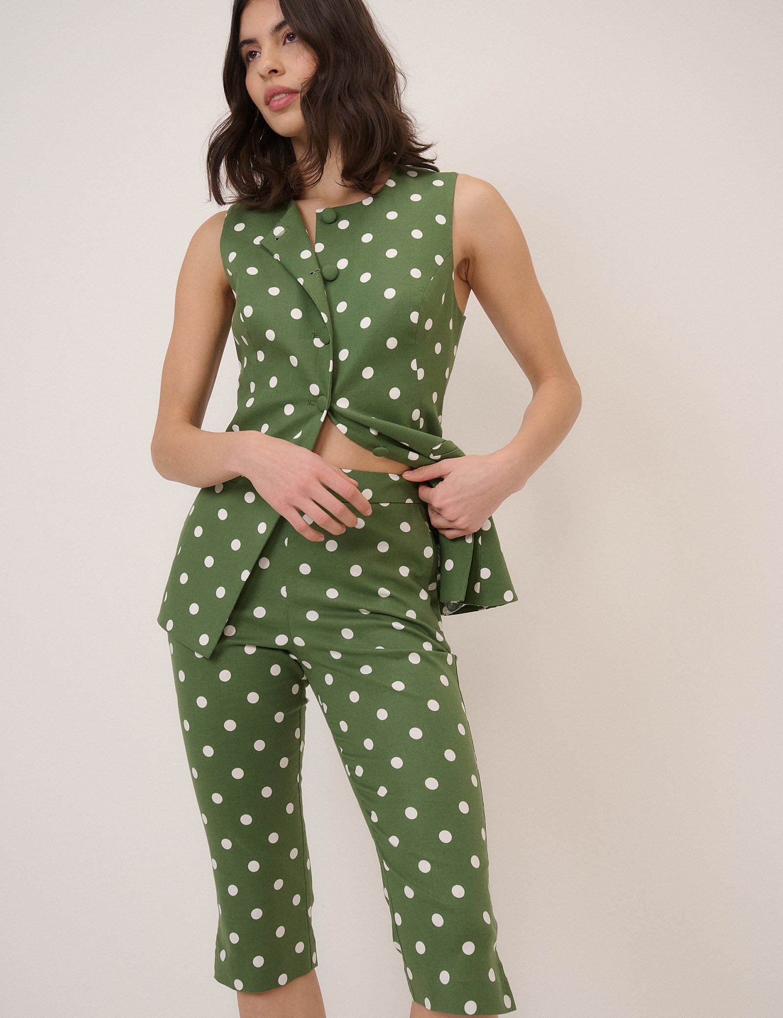 Green Polka Dot Capri Trousers