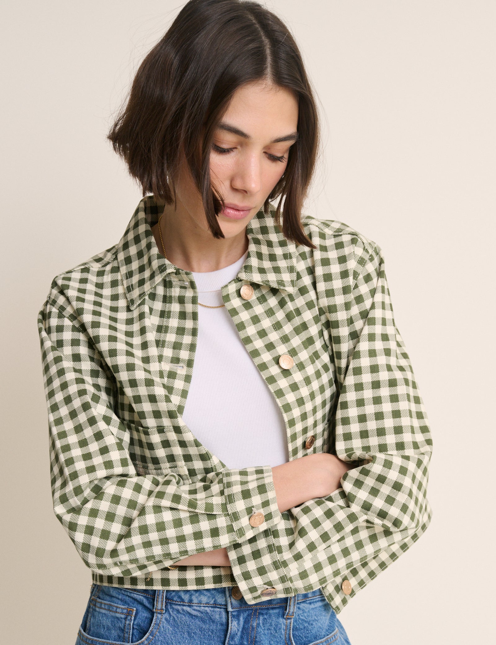 Green Gingham Boxy Jacket