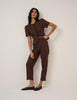 Brown Gingham Lace Trim Cigarette Trousers