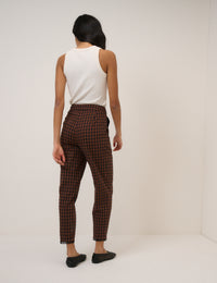 Brown Gingham Lace Trim Cigarette Trousers