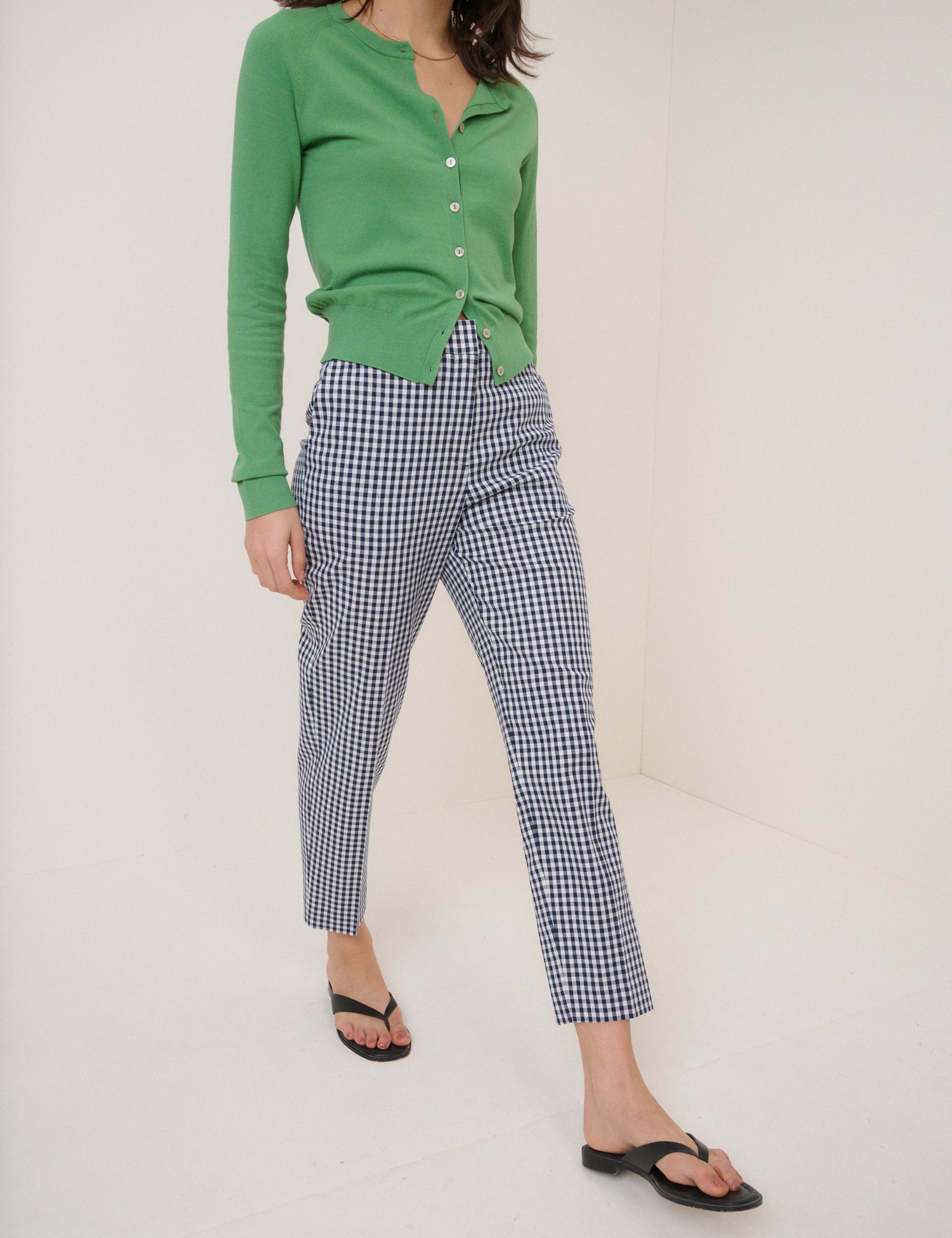 Blue Gingham Cigarette Trousers
