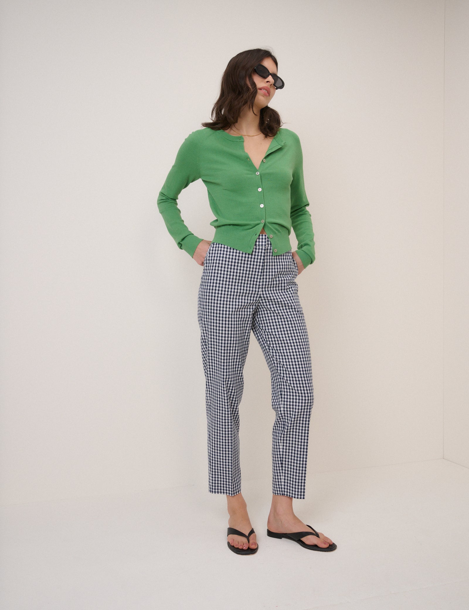 Blue Gingham Cigarette Trousers