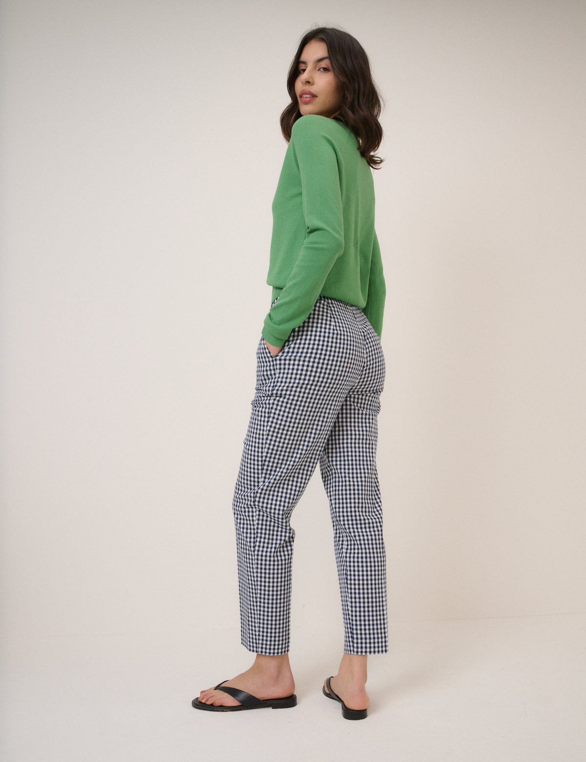 Blue Gingham Cigarette Trousers