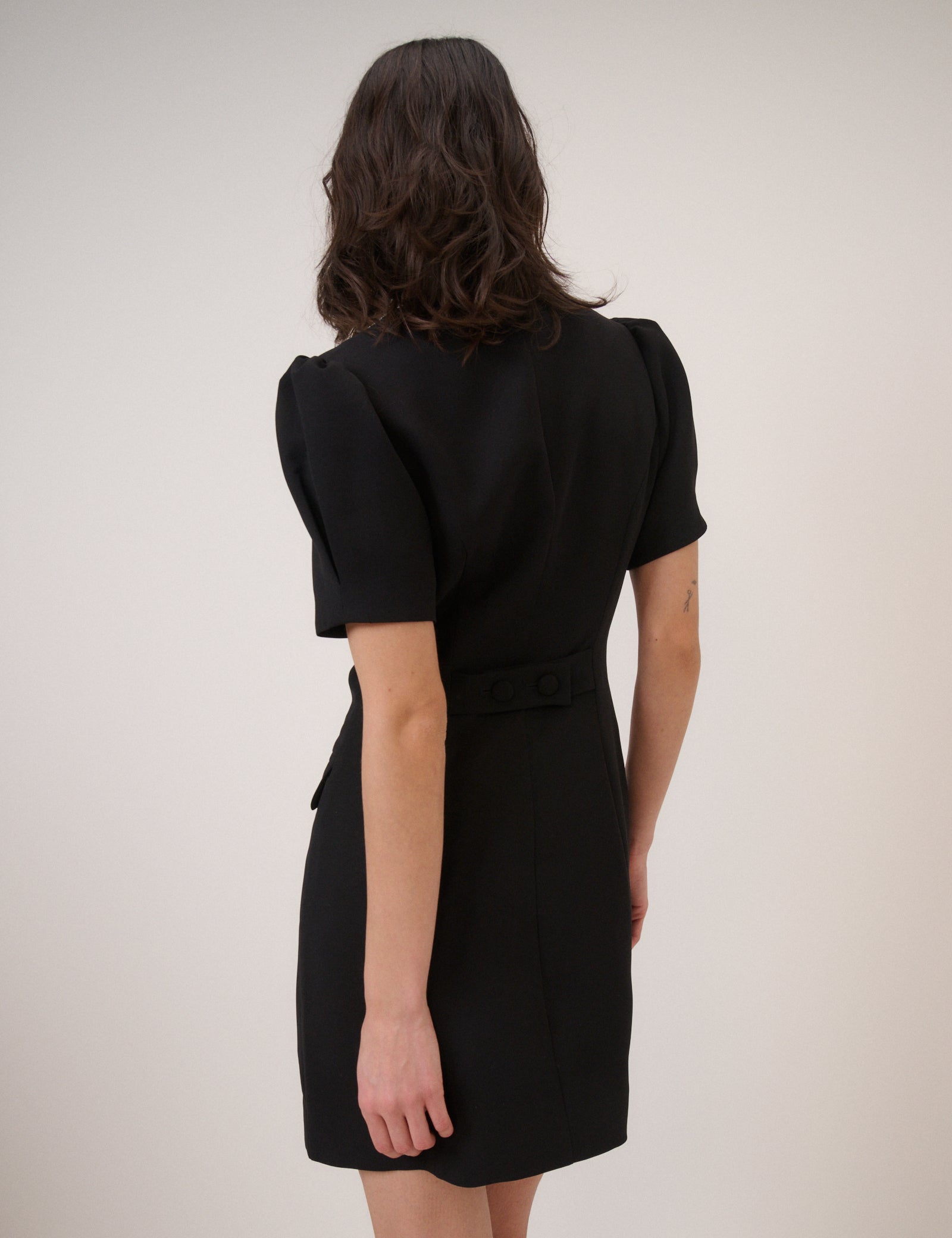 Black Short Sleeved Tailored Mini Dress