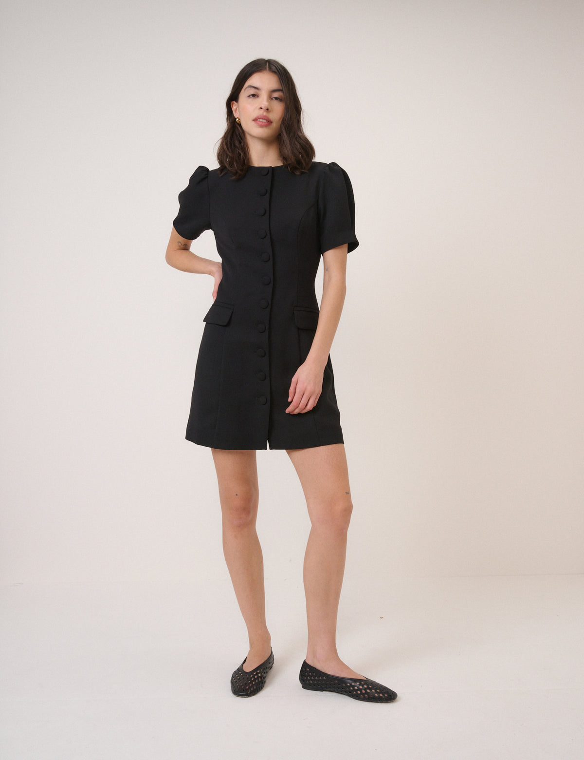 Black Leather Cut Out Ballet Flats