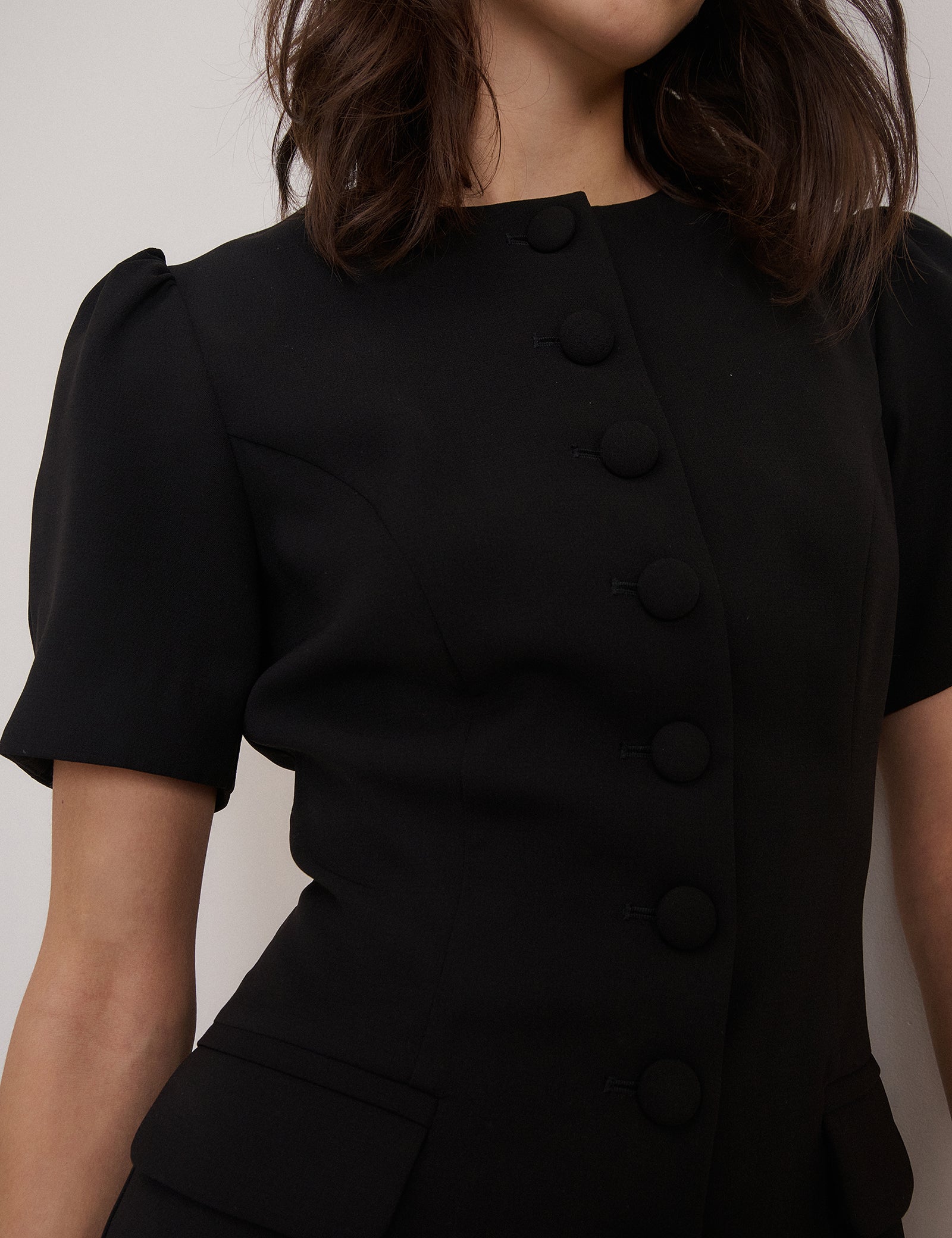 Black Short Sleeved Tailored Mini Dress