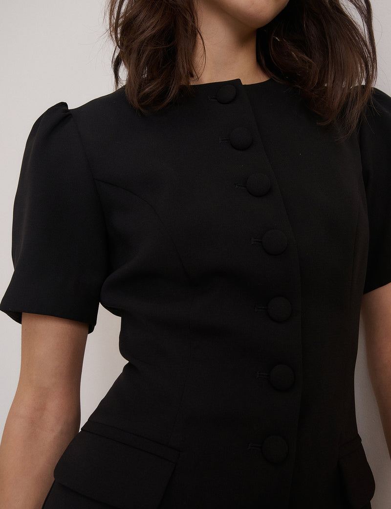 Black Short Sleeve Tailored Mini Dress