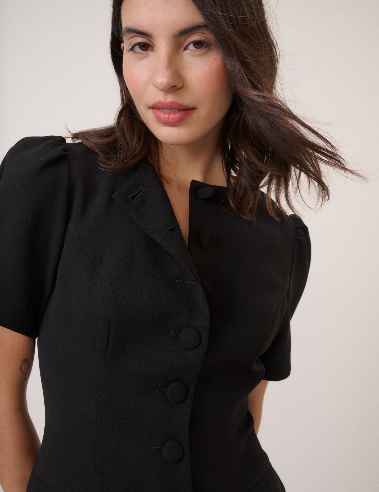 Black Short Sleeved Tailored Mini Dress