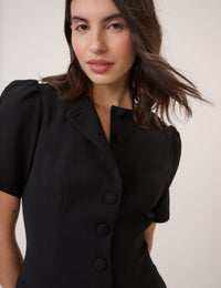 Black Short Sleeved Tailored Mini Dress