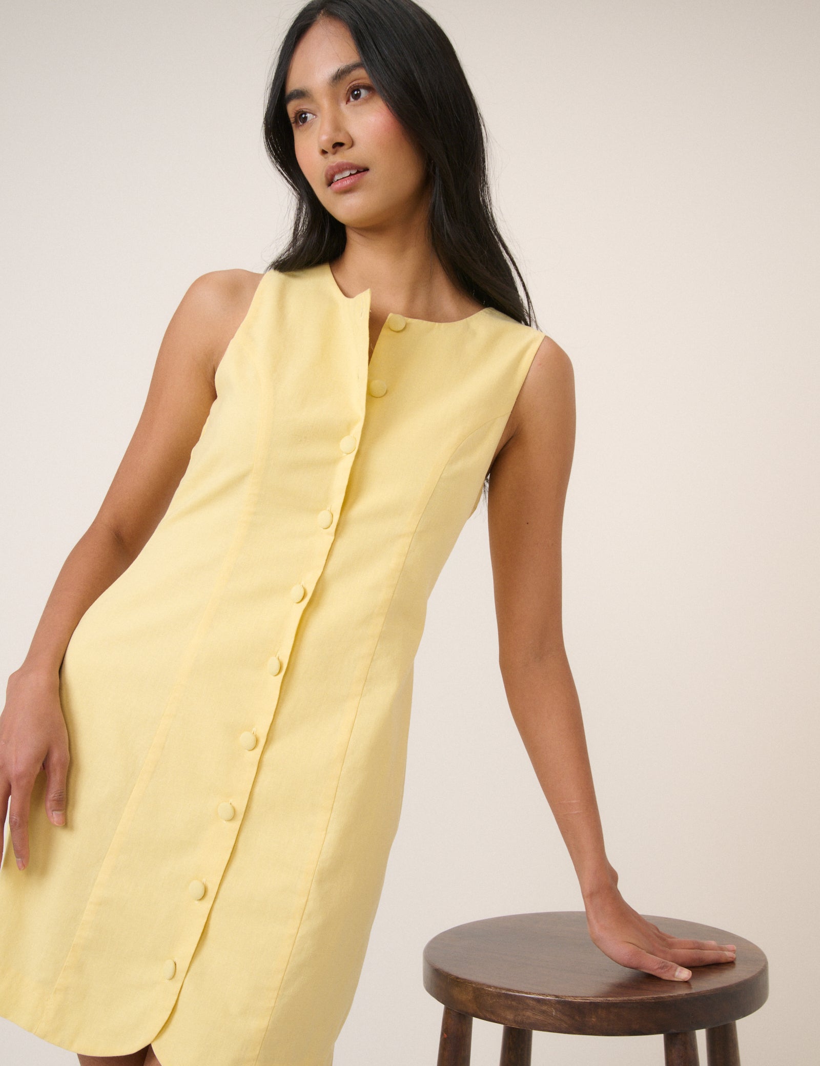 Yellow Button Through Tailored Polly Mini Dress