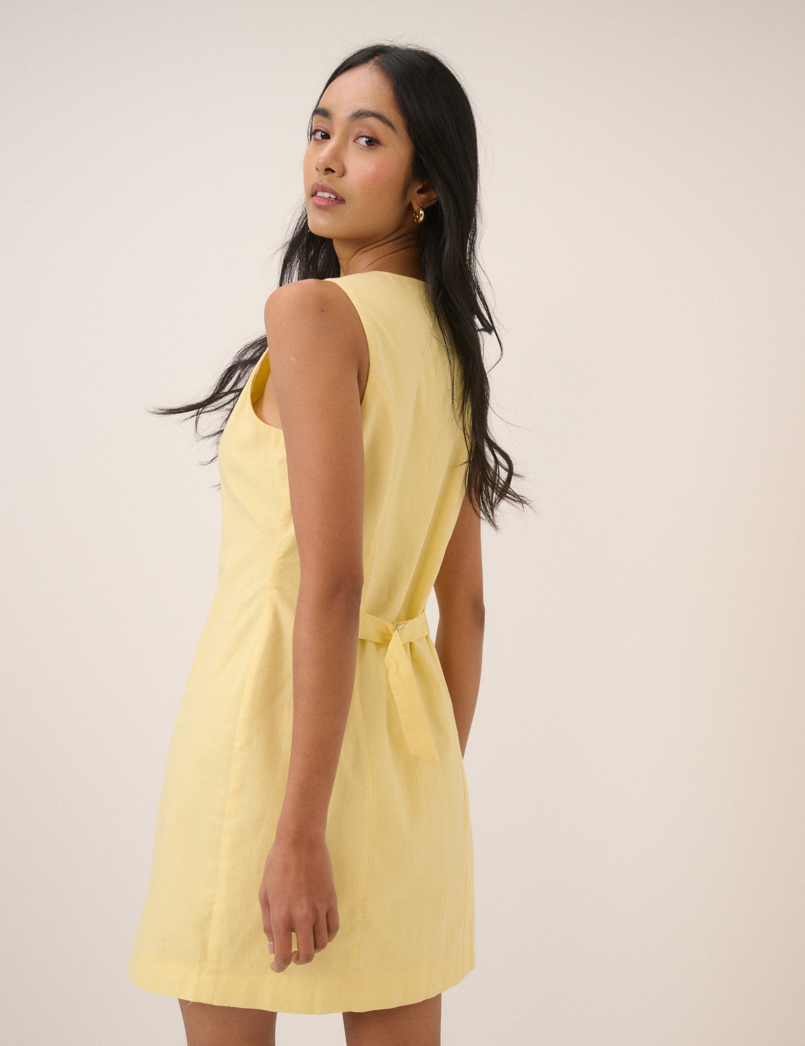 Yellow Button Through Tailored Polly Mini Dress