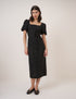 Black Linen-Blend Puff Sleeve Midi Dress