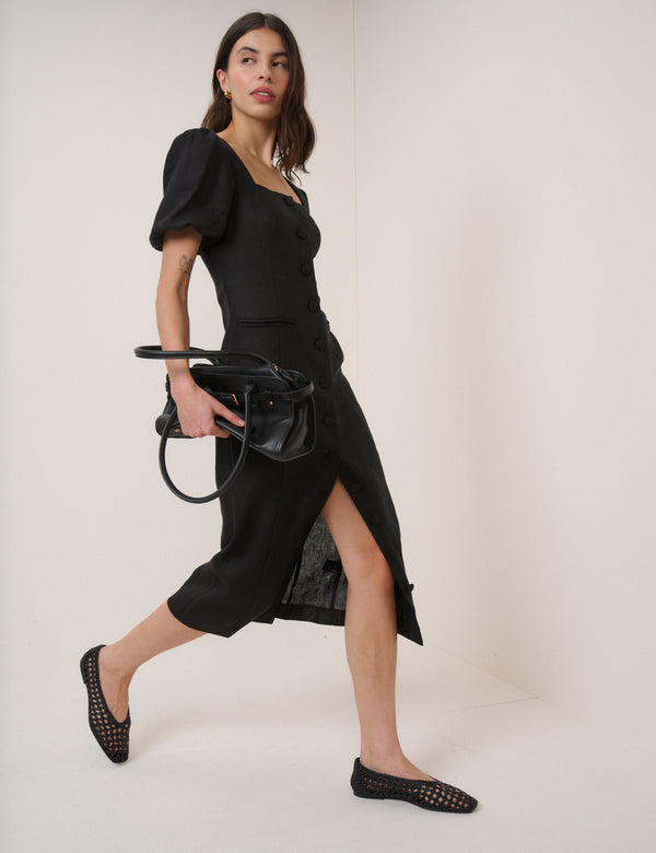 Black Square Neck Tailored Dress
