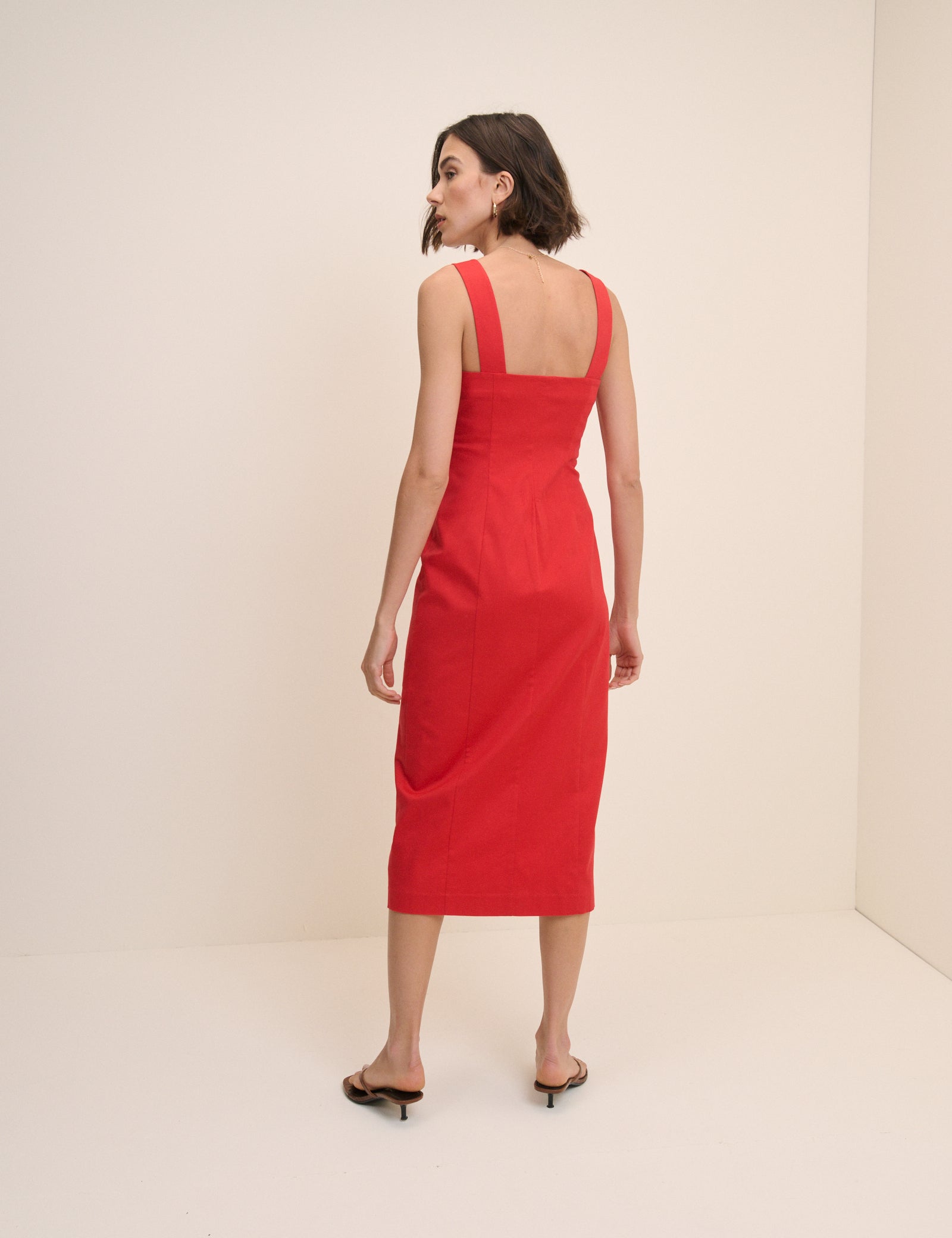 Red Square Neck Tailored Dress