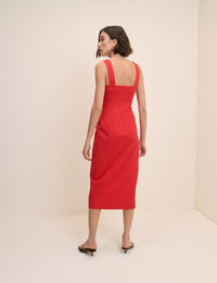 Red Square Neck Tailored Dress