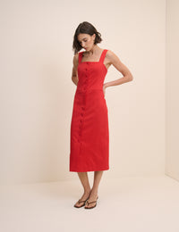 Red Square Neck Tailored Dress