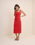 Red Square Neck Button Front Dress