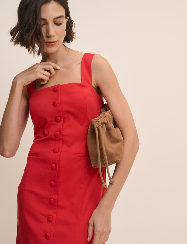 Red Square Neck Tailored Dress