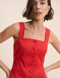 Red Square Neck Tailored Dress