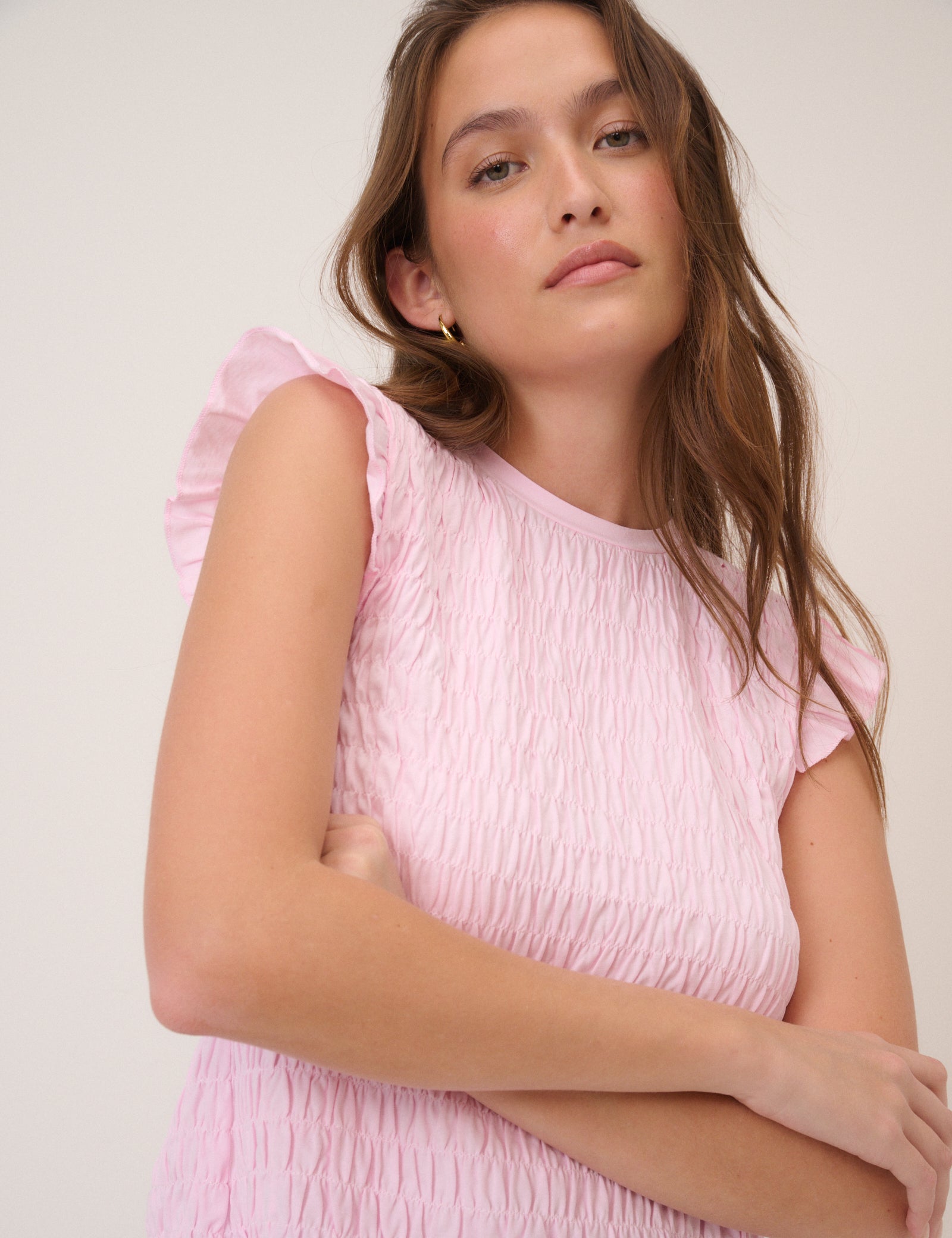 Pink Shirred Tie Back Top