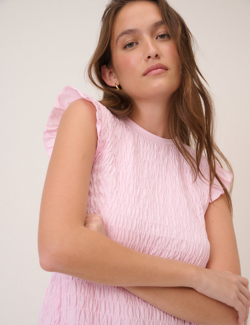 Pink Shirred Tie Back Top