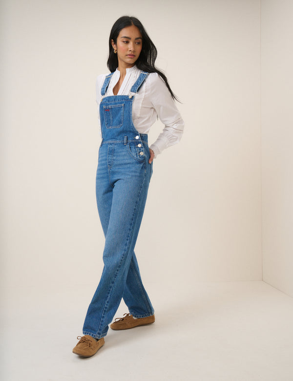 Mid Blue Denim Straight Leg Dungarees